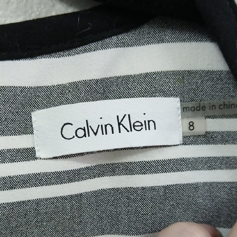 Calvin Klein Women's Black and Gray Striped Midi Dress - Picture 3 of 5